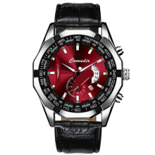 (red face [belt style]) Elegant Luxury Men's Watch with Fully Automatic Movement, Calendar, Waterproof, Luminous, Non-Mechanical, Large Dial