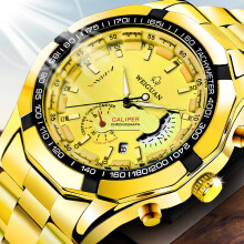 (All gold gold surface [steel belt style]) Luxury New Men Bold Stylish Imitation Automatic Quartz Wristwatch Waterproof Luminous Fashion Male Watch