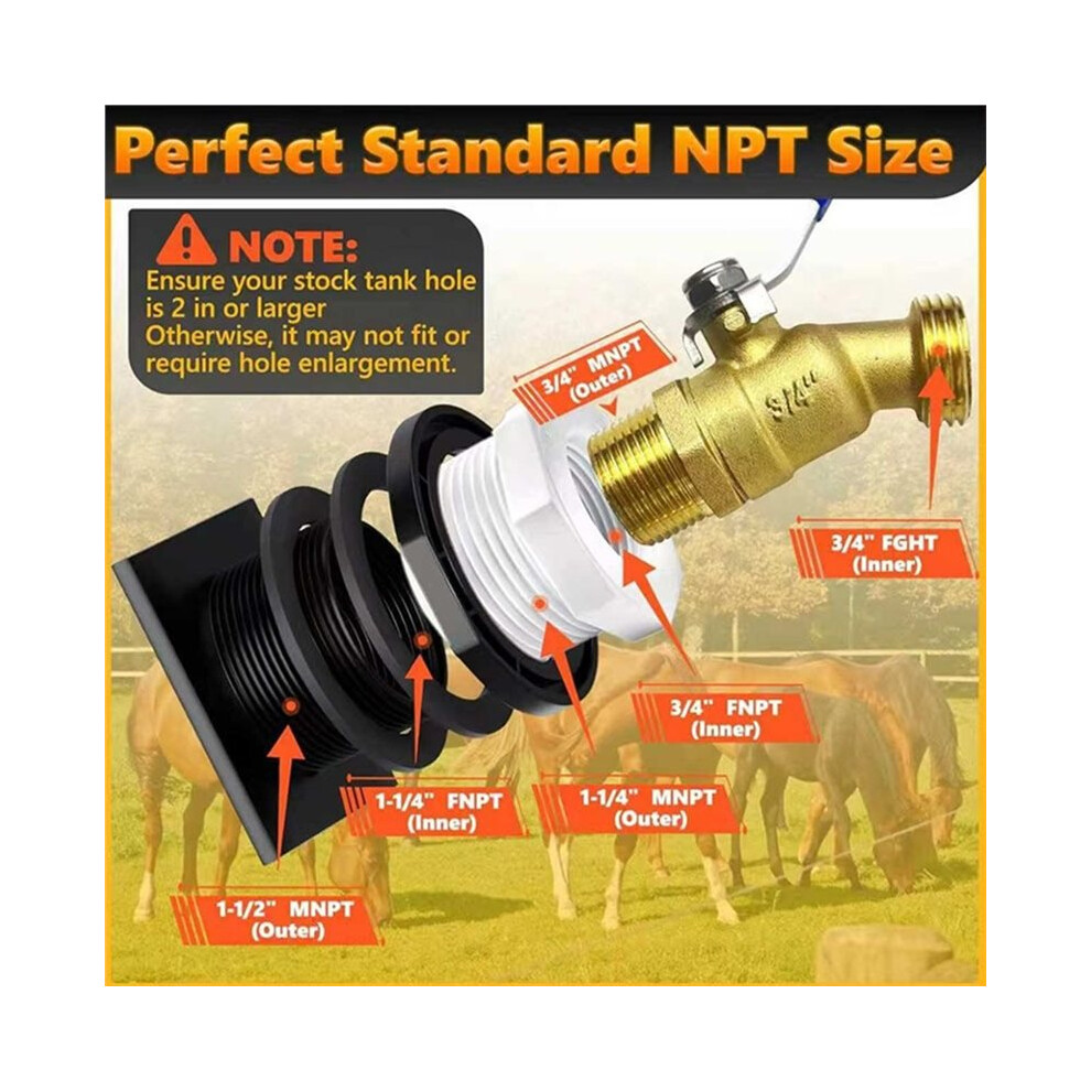 Stock Tank Drain Plug Kit With 3/4" Npt X3/4" Ght Brass Hose Faucet Garden Hose Connector 6032377184247