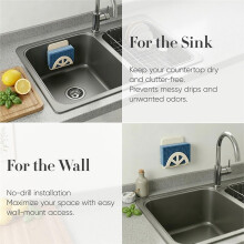 Flexible Sponge Holder for Kitchen Sink Adhesive - Bendable Silicone Sink Caddy, Metal Core Dish Scrubber Rack
