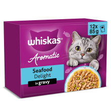 WHISKAS AROMATIC Adult Wet Cat Food in Gravy 12x85g Seafood Delight (Pack of 4)
