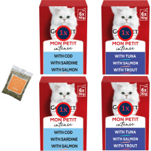 Cat Food Bundle with a Variety of Fish Flavours - Pack of 4 (Total of 24 Portions Pouches 50 gram each), and UbiPet Catnip