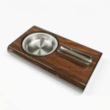 WestWood Cigar Ashtray Wood Grain with Built-in Cigar Rest Desktop Ash Bowl CA01