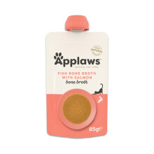 Applaws Natural Fish Bone Broth with Salmon for Cats, Wet Cat Food Soup Supports Joints, Digestion and Hydration, High in Collagen 12x85g Spout Pouch