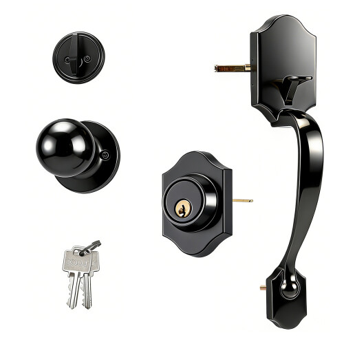 Type lourd poignée de porte d'entrée et système de serrure-noir