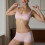 Ensemble Bralette et Boxer en dentelle extensible pour-Rose S 10