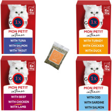 Wet Cat Food Bundle with Poultry,Fish,Ocean and Meat Flavours Pack of 4 (Total of 24 Pouches x 50 gram) plus 1 UbiPet Catnip