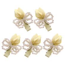 Handwoven Pearls Side Hair Clip Flower Soft Fabric-Yellow