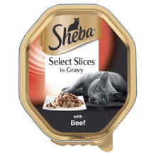 Sheba Select Slices Cat Tray with Beef in Gravy, 85.0 gram, transparent