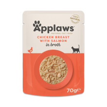 Applaws 100% Natural Adult Wet Cat Food, Chicken with Salmon in Broth 70g Pouch, (12 x 70 g Pouches)