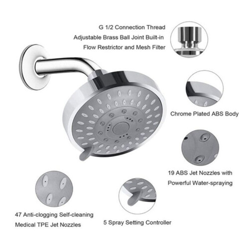2PCS Shower  High Pressure 5 Settings Showerhead with Adjustable Swivel  Joint 1