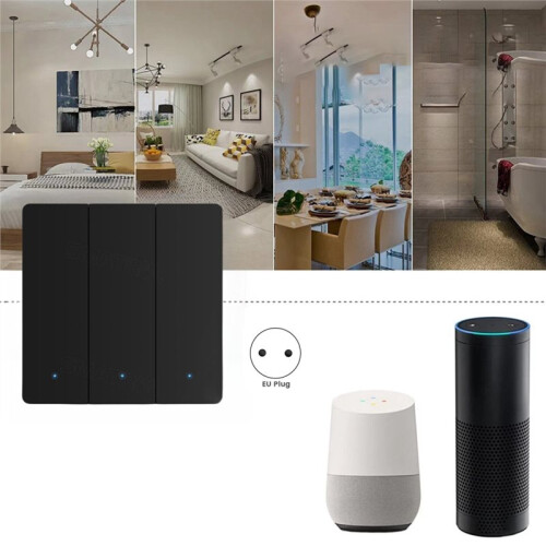 EU Tuya WiFi  Button Wall , Alexa Voice App Remote  Home Light  Three-Way Single Control White 2