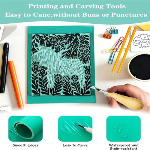 Lino Printing Kit, Lino Sheets with Lino Cutting Tools, Roller, Sharpener for Engraving Printmaking DIY Stamp Art 2