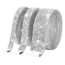 3 Rolos de Fita de Diamante de Strass de Cristal Autoadesivo - Rolo de Adesivos de Diamante Bling FaçA Você Mesmo com Strass de 2 Mm