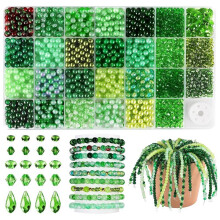 Green Glass Beads for Bracelets Crystal Beads for Jewelry Making Beaded Plants, Round Glass Beads for DIY Plant Making
