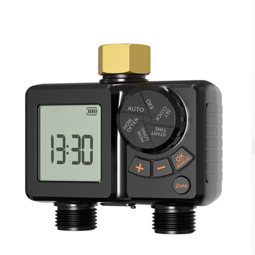 2-Outlet Watering Timer Sprinkler Timer 2 Zone LCD Display Manual/Automatic Sprinkler Controller IPX6 Imperial