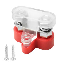 M6 Dual Stud Battery Terminal with Clear Cover, Heavy-Duty Power Distribution Block for RV, Marine & Solar Systems Red
