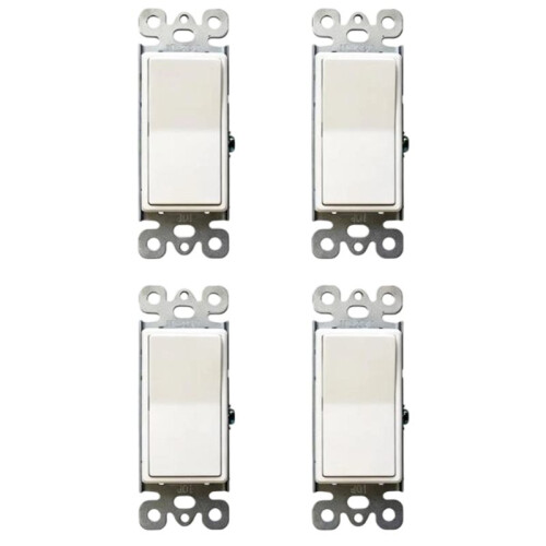 4pcs US Standard 15A Single-Pole Rocker Light , 125/277V White Wall  (/Off) with Wall Plate