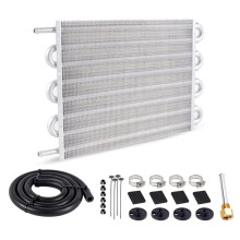 8-Row Oil-Cooler Kit, Universal Transmission & Engine Oil Cooling System with Complete Installation Accessories