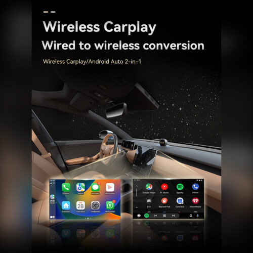 Smart Carplay & Android Auto Wireless Adapter Box - 2-in-1 USB Dongle Black 1