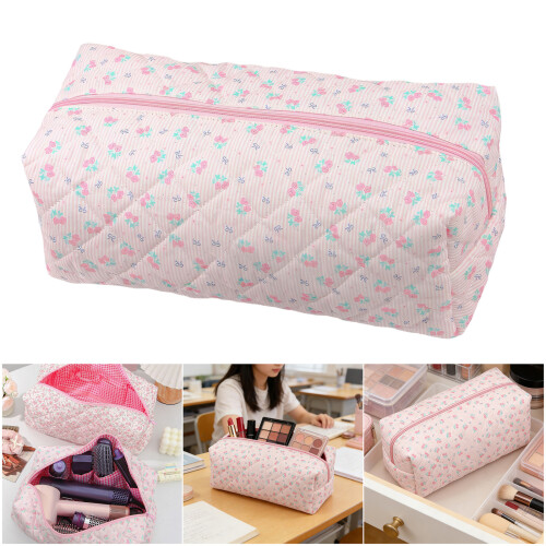 Multipurpose Floral Patterned Cosmetics Pouch-Striped floral 2