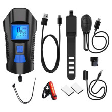 Fahrradlicht-Set, Fahrrad-Scheinwerfer mit Hupe und Geschwindigkeitsmesser, USB Wiederaufladbares Fahrrad-Frontlicht und Rücklicht