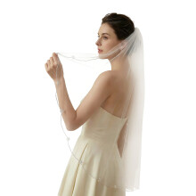 Delicate Bead Brimmed Bridal Veils Handsewn Bead Graceful-White
