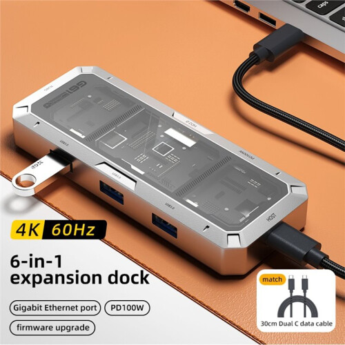 6 in 1 Visual Type-C Docking Station  Screen Display Type-C to HDMI2.0-Compatible USB3.0 HUB PD100W Adapter 2