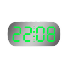 (White green light) Clock Mirror Digital Alarm Clock Date Teperature Display Night Mode Snooze Table Clock 5 Level Brightness Dual Alarm