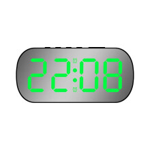(Black green light) Clock Mirror Digital Alarm Clock Date Teperature Display Night Mode Snooze Table Clock 5 Level Brightness Dual Alarm