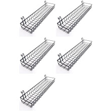 5X Hanging Basket for Wire Wall Grid Panel, Multi-Function Wall Storage and Display Basket, 40X10X5CM, Black Painted
