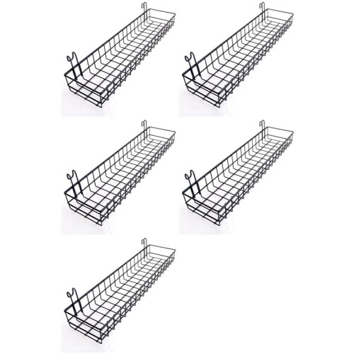 5X Hanging Basket for Wire Wall Grid Panel, Multi-Function Wall Storage and Display Basket, 40X10X5CM, Black Painted