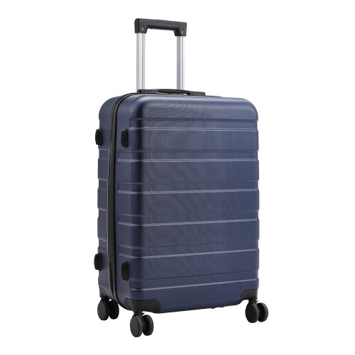 24 Inch ABS Hard Shell Horizontal Striped Design Luggage Suitcase, Navy Blue