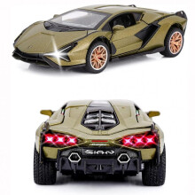 (Black, 16*7.5*4cm) 1:32 Scale Sian FKP3 Metal Model Car with Light and Sound Pull Back Toy for Boys Age 3+