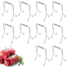 Lot de 10 pinces à viande roulées en acier inoxydable, réutilisables et résistantes à la rouille, alternative aux brochettes, 5,5 x 8 cm