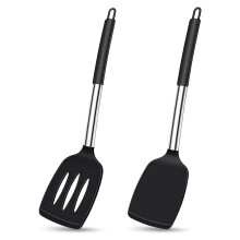 Ensemble de 2 spatules en silicone, résistantes à la chaleur, sans BPA, avec manches en acier inoxydable, pour le poisson, les œufs, les épi