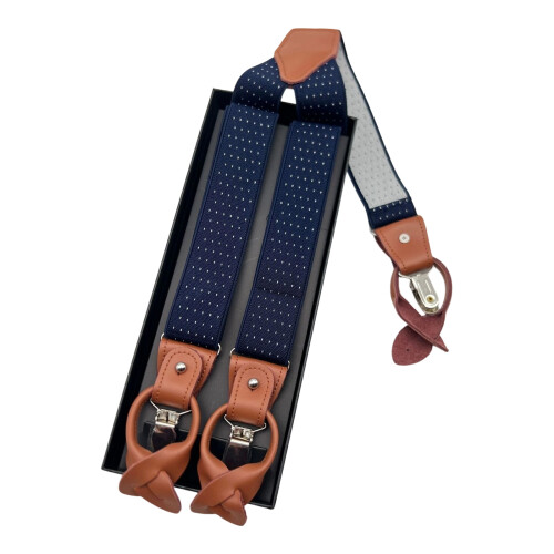 Comfortable Unisex Suspenders For Formal-Navy blue white dot