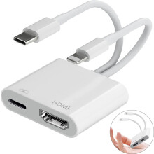 Lightning- und USB-C-auf-HDMI-Kabeladapter, 1080p-HDMI-Adapter für iPhone und iPad, Audio- und Videosynchronisation, Kompaktes schwarzes Kab