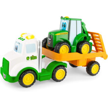 TOMY John Deere Lights & Sounds Farmin' Friends Hauling Set - Includes Toy Truck and Backhoe Tractor Toy for Ages 18 Months and Up