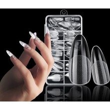 240 Acryl-Nagelspitzen für Gelnägel, mandelförmige künstliche Nägel mit vollständiger Abdeckung, 12 Größen, French-Style für Nagelstudios un