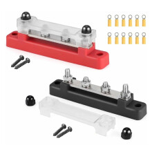 2er-Pack 12-V-Sammelschienenverteilerblock, 12–48 V DC 150 A Sammelschiene mit 4 x M6-Anschlussbolzen, Stromverteilerblock für B