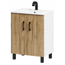 Meuble de salle de bain Viki 60 avec lavabo, chĂŞne artisanal, or/blanc