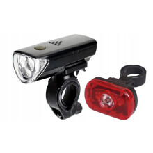 Ensemble d'éclairage de vélo à LED noir à piles, comprenant des feux avant et arrière.