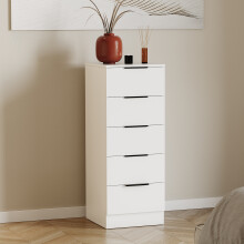 (White) Trega 5 Drawer Narrow Chest Wooden Storage Unit