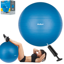 Rehabilitációs gimnasztikai labda 65 cm kézi pumpával, kék, REBEL ACTIVE