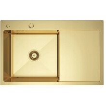 Spülbecken aus goldfarbenem Edelstahl, gerade Abtropffläche 78x49 NAYES + Wasserspender + Siphon