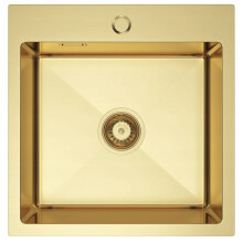Nayes Einzelbecken-Spüle 46x45, satinierte Gold-PVD-Beschichtung mit Siphon