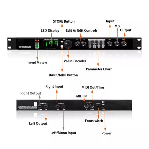 UK Pro Digital Reverb Multi Effect Audio Processor Equalizer DSP Processor 2