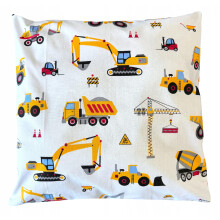 Fodera per cuscino in cotone, motivo escavatore giallo su sfondo bianco, cantiere, 40 x 40 cm