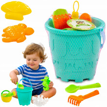 SEAU À SABLE, arrosoir, râteau, pelle, moules, ENSEMBLE DE PLAGE COMPLET 8 pièces.